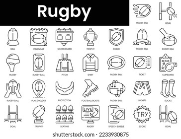 Set of outline rugby icons. Minimalist thin linear web icon set. vector illustration.