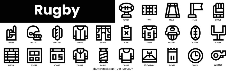 Set of outline rugby icons. Minimalist thin linear web icon set. vector illustration.