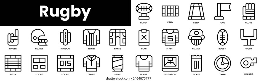 Set of outline rugby icons. Minimalist thin linear web icon set. vector illustration.