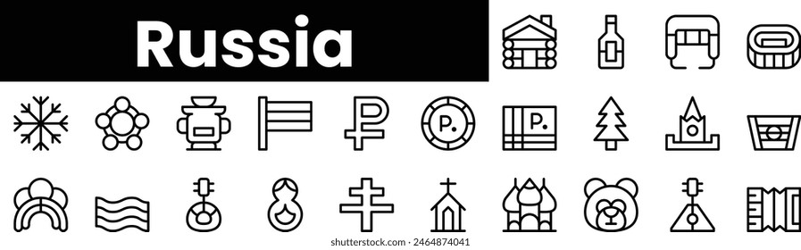 Set of outline russia icons. Minimalist thin linear web icon set. vector illustration.