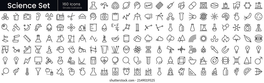 Set of outline Science icons. Editable stroke thin line icons bundle. Vector illustration