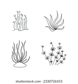 Establecer el contorno de las algas marinas. Icono del vector alga. Concepción del océano del día mundial, plantas marinas.