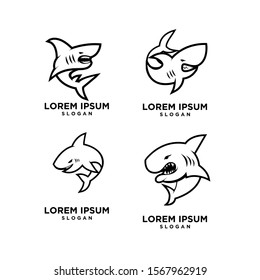 set of outline shark fish predator logo icon design vector illustration