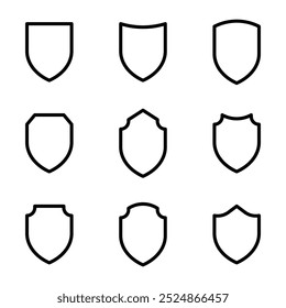 set of outline shield icons isolated on white