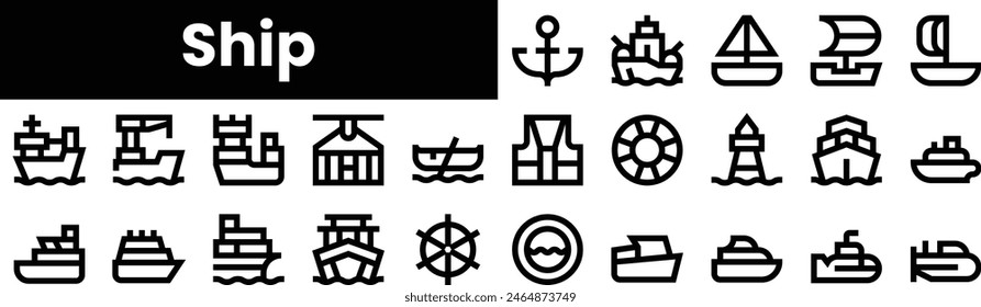 Set of outline ship icons. Minimalist thin linear web icon set. vector illustration.