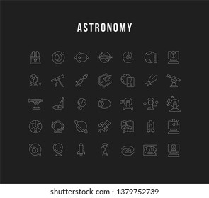 Set of outline signs and symbols of astronomy.