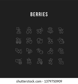 Set of outline signs and symbols of berries. Collection vector thin line icons and infographics elements. Simple linear pictogram pack for web graphics and apps.