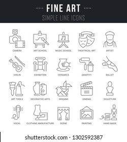 Set of outline signs and symbols of fine art with names. 