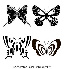Set of outline silhouette insect butterflies