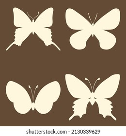 Set of outline silhouette insect butterflies