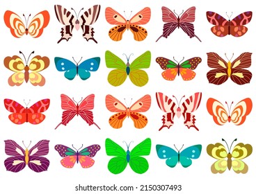 Set of outline silhouette insect butterflies. Decorative design.