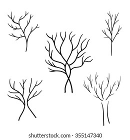 Set of outline sketch of trees