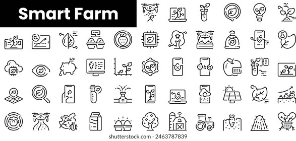 Set of outline smart farm icons. Minimalist thin linear web icon set. vector illustration.