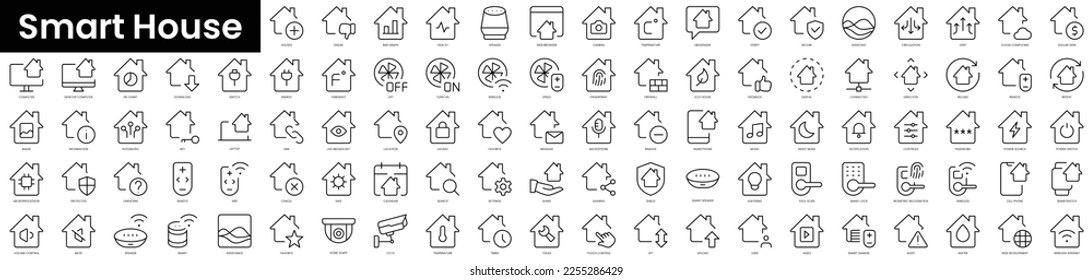Conjunto de iconos de la casa inteligente de esquema. Conjunto de iconos de la web lineal delgada y minimalista. ilustración vectorial.