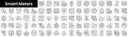 Set Of Outline Smart Meters Icons. Minimalist Thin Linear Web Icons Bundle. Vector Illustration.
