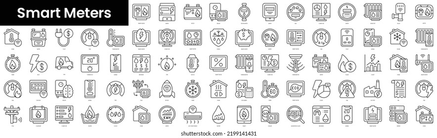 Set of outline smart meters icons. Minimalist thin linear web icons bundle. vector illustration.