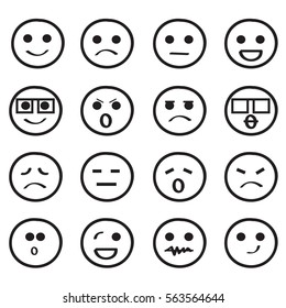 Set Outline Smiley Faces Different Emotional Stock Vector (Royalty Free ...