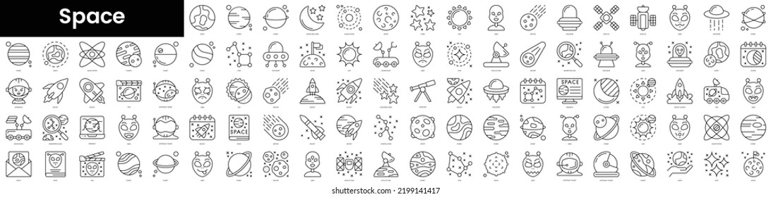 Set of outline space icons. Minimalist thin linear web icons bundle. vector illustration.