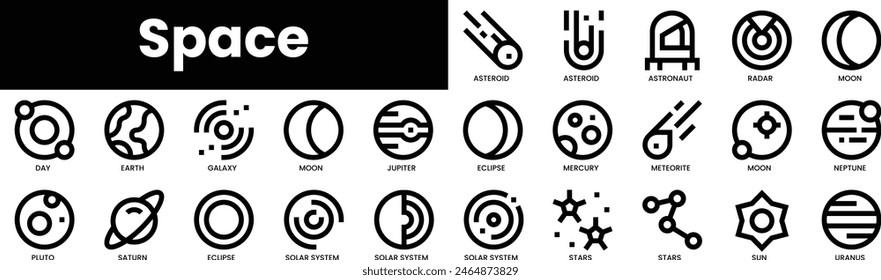 Set of outline space icons. Minimalist thin linear web icon set. vector illustration.