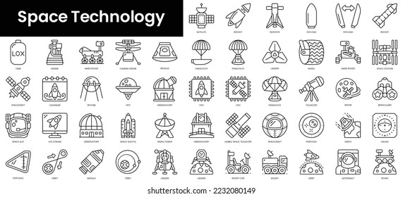 Set of outline space technology icons. Minimalist thin linear web icon set. vector illustration.