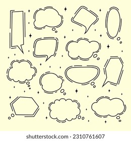 Conjunto de burbujas de palabras de contorno. Nubes chateando a mano. Chateando. Ilustración vectorial.