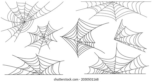 Set of outline spider web for Halloween. Vector halloween symbol isolated on white background