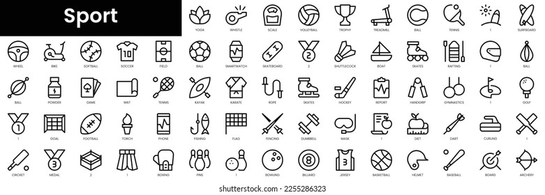 Set of outline sport icons. Minimalist thin linear web icon set. vector illustration.
