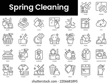 Set of outline spring cleaning icons. Minimalist thin linear web icon set. vector illustration.