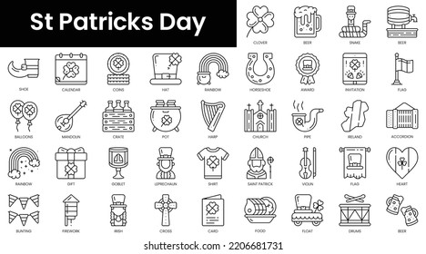 Set von Umrissen st Patricks Tag-Symbole. Minimalistischer Thin Linear Web Icon Set. Vektorgrafik.