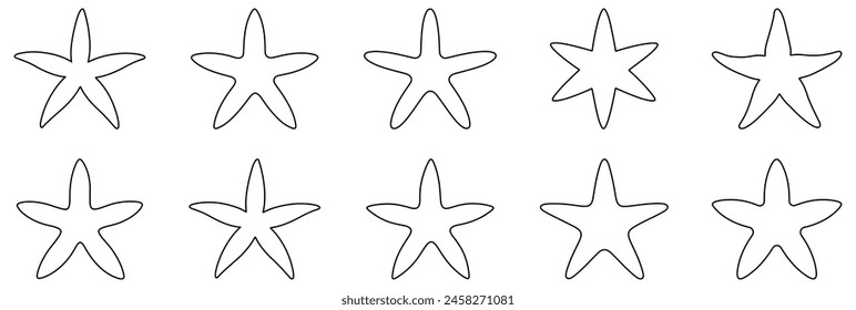 Set of outline starfish icons. Vector illustration
