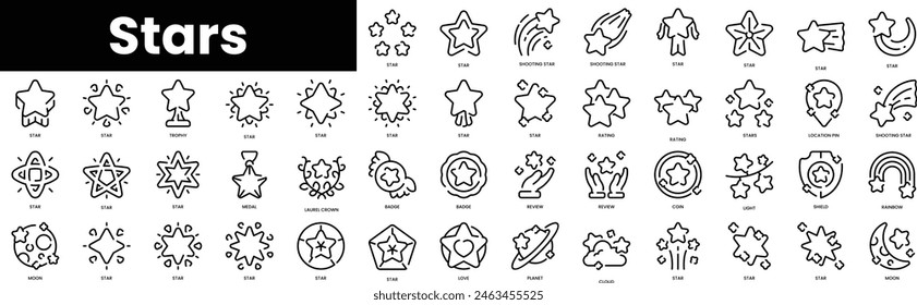 Set of outline stars icons. Minimalist thin linear web icon set. vector illustration.