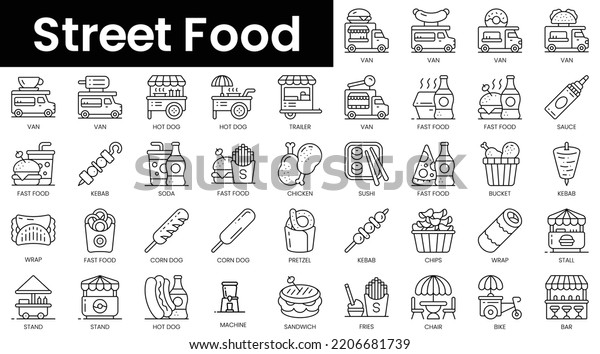 Set of outline street food icons.\
Minimalist thin linear web icon set. vector\
illustration.