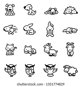 Set of Outline Stroke Animal Icons Vector Illustration
