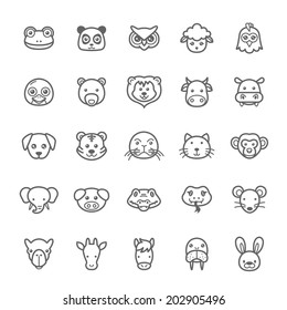 Set Outline Stroke Animal Icons Vector Illustration