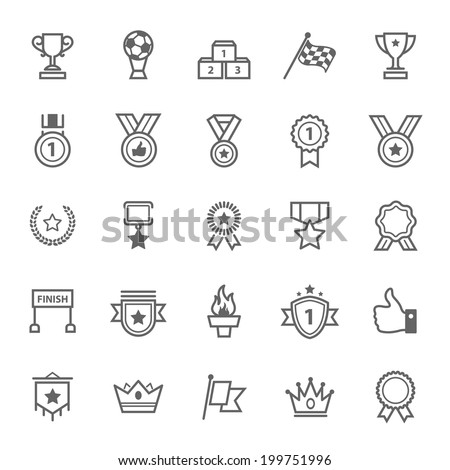 Set of Outline stroke Award and Trophy icons Vector illustration