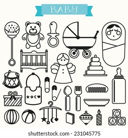 Set of Outline stroke Baby icon Vector illustration 