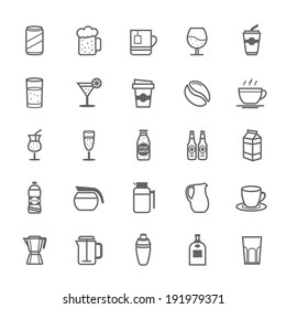 Set of Outline Stroke Beverage icon Vector illustration