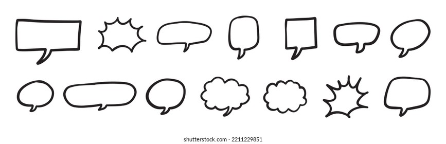 Set of outline stroke bubble speech shape. Collection of balloon text isolated in white background.