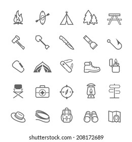 Set of Outline stroke Camping icons Vector illustration