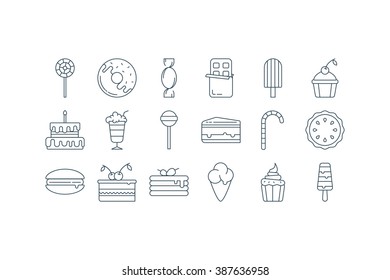 Set of outline stroke Dessert and Sweet  icon