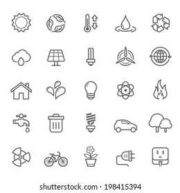 Set of Outline Stroke Ecology Icons Vector Illustration