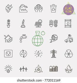 Set of Outline Stroke Ecology Icons Vector
