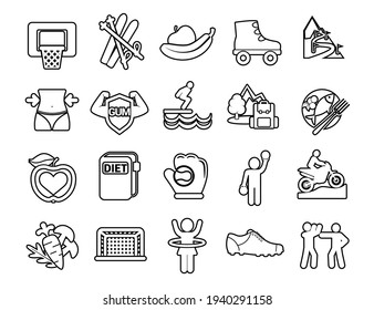 Set of Outline stroke Fitness icons Vector illustration.