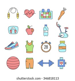 Set of Outline stroke Fitness icons Vector illustration