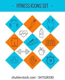 Set of Outline stroke Fitness icons Vector illustration
