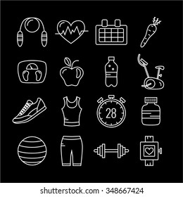Set of Outline stroke Fitness icons Vector illustration
