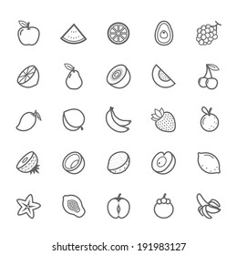 Set Of Outline Stroke Fruit Icon Vector Illustration