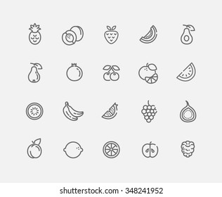 Set Of Outline Stroke Fruit Icon Vector Illustration