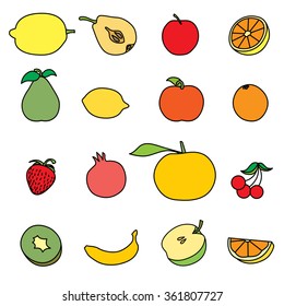 Set of Outline stroke Fruit icon Vector illustration