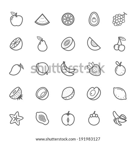 Set of Outline stroke Fruit icon Vector illustration